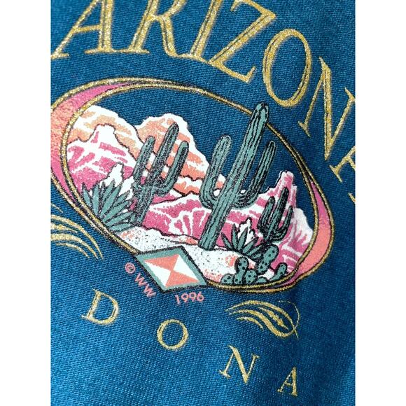 Vintage Arizona Sedona Shirt Cactus Desert 1/4 Button Green Tee VTG 90s L - Picture 4 of 10